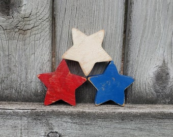 Fourth of July Stars, Rustic Wood Stars, Set of 3 Wooden Star, July Fourth Stars, Tiered Tray Decoration, Independence Day, Red, White, Blue