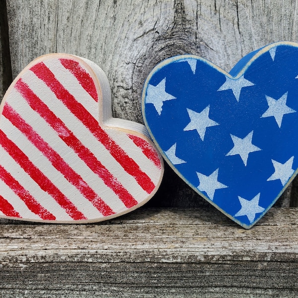 Mini wood hearts, Patriotic heart, Patriotic tired tray decor, 4th of July wood decor, USA heart decor, Rustic wood heart, Americana