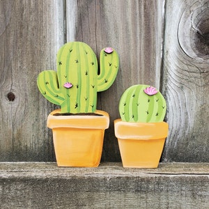 Cactus decor, Wood cactus, Hand painted cactus, Desert decor, summer decor, Tiered Tray decor, wood shelf sitter, Rustic Farmhouse style
