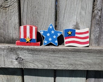 4th of July Mini Tier Tray Decor, Fourth of July, Set of 3 Patriotic shelf sitter, America Decor, Summer Decor, Patriotic Tier Tray Decor