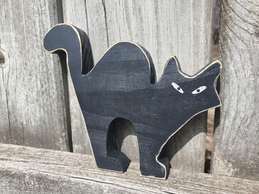Black Cat, Halloween Cat, Fall Decor, Wooden Black Cat, Rustic ...