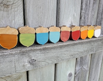 Mini wood acorns, rustic wood acorns, chunky acorns, colorful wooden acorns, fall wood decor, autumn home decor, tiered tray decor