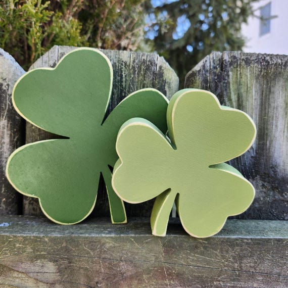 Rustic Wood Shamrock Pair, St. Patrick's Day Decor, Distressed Farmhouse Chunky Shamrocks, Tiered Tray Decoration