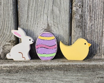 Easter decor, Mini wooden Easter decor, Easter bunny, Easter egg, Easter chick, Easter tiered tray, Mini decor, Rustic farmhouse decor
