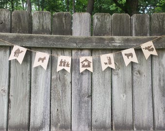 Christmas nativity banner, Christmas garland, Wooden nativity banner, Christmas mantel garland, Farmhouse decor, Rustic Holiday decor