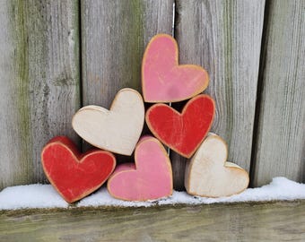 Rustic Wood Hearts, Valentine's Day Decor, Distressed Farmhouse Chunky Hearts, Tiered Tray Valentine's Day Decoration, Set of 3 Wooden Heart