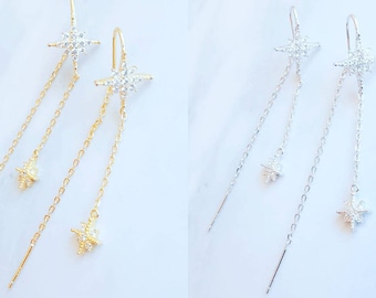 Silver Star Threader Earrings | Gold Plated Star Threader Earrings | Star Chain Threader Earrings | Minimalist Earrings | Gift for Her