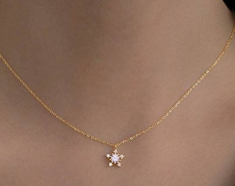 Dainty star necklace,gold and white gold plated on 925 silver,cubic zirconia star necklace,minimalist necklace,silver necklace,gift for her