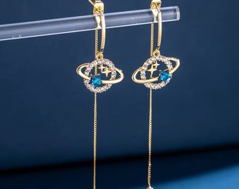 Boucles d'oreilles célestes | Pendants d'oreilles Saturne | Boucles d'oreilles pendantes étoile et lune | Boucles d'oreilles pendantes planète | Boucles d'oreilles pendantes étoile|Cadeaux pour elle