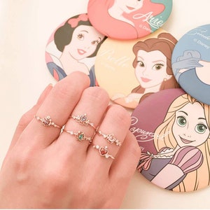 Disney Princess Solitaire Ring Sets | Rose Gold Plated on Silver | Dainty Gemstone Rings | Gift for Girls | Each Selection Includes a Pair