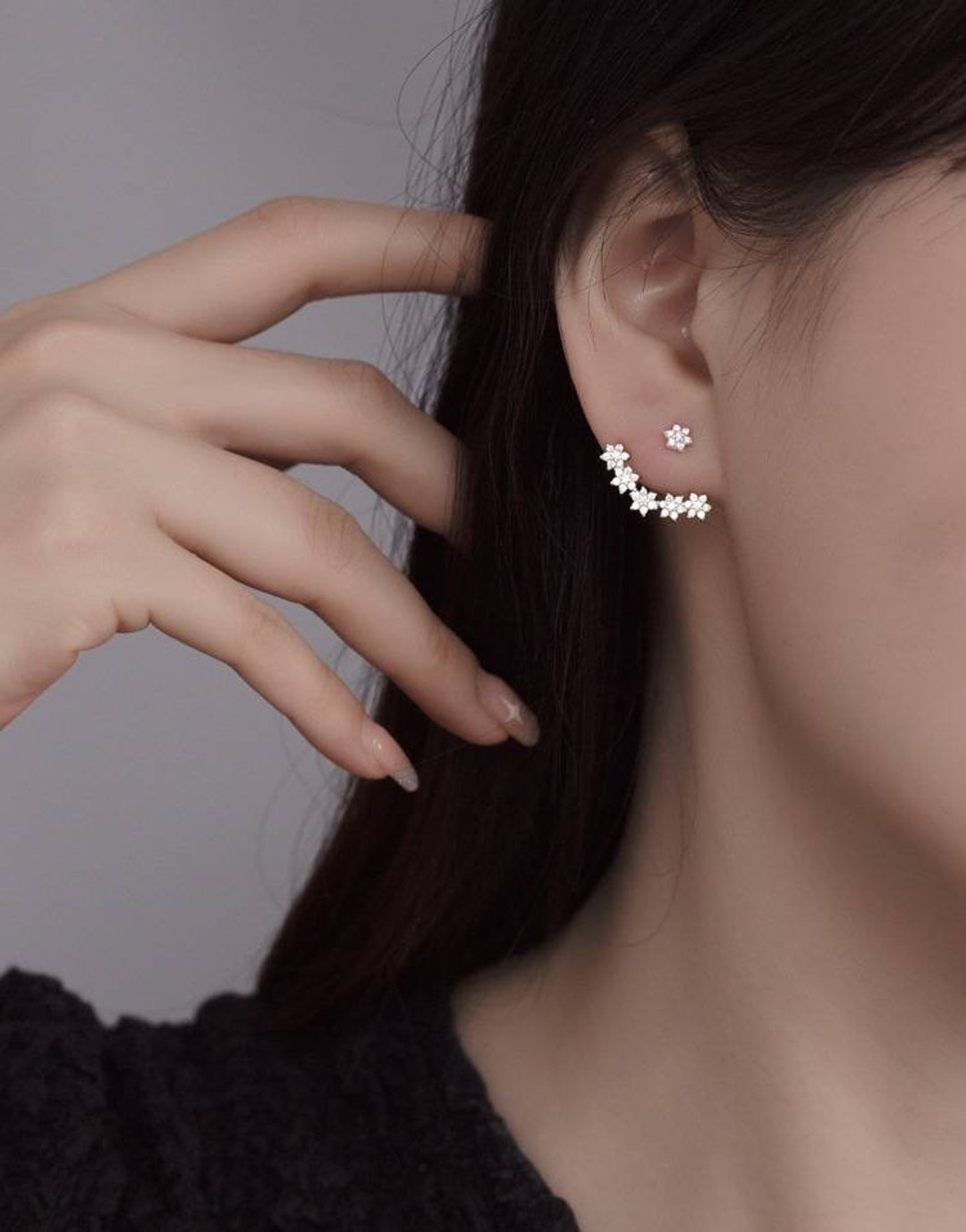 Reffeer Solid 925 Sterling Silver Flower Stud Italy