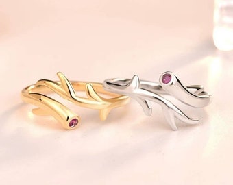 Minimalist antler stacking rings,gold and white gold plated on silver,garnet antler,Christmas ring,dainty jewelry