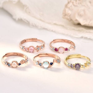 Disney Princess Opal Gemstone Rings | Rose Gold Plated on Sterling Silver | Multi-Stone Rings | Adjustable Rings | Gift for Girl