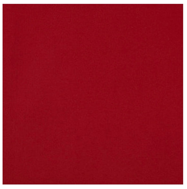 May include: Solid red fabric with a slightly textured surface. The color is a deep, rich shade of red, filling the entire frame. The fabric appears to be a single piece, with no visible patterns or designs.
