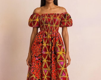Fémoré Olúwádáre – Abito maxi Ankara Flame Blossom