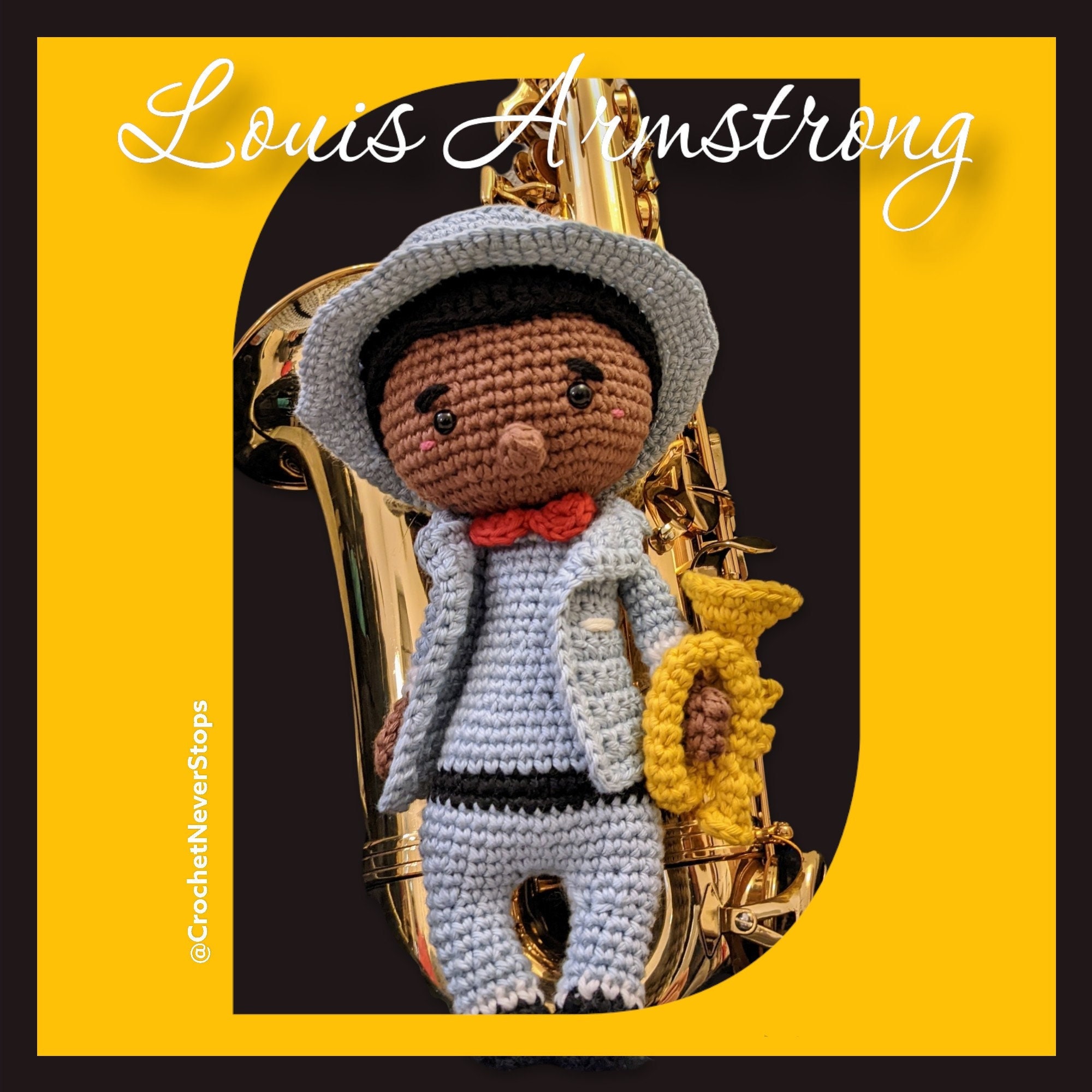 Louis Armstrong Jazz Musician With Trumpet Crochet Doll 