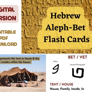 Ausdruckbare & digitale Hebräisch Aleph Bet Lernkarten mit Antiken Piktogrammen, Paläo und modernen Buchstaben | Herunterladen | PDF | PNG | Volle Farbe