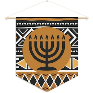 African Print Menorah Hanging Wall Sign |  Pennant Flag | Hebrew Decor | Hebrew Sign | Israelite | Yisrael