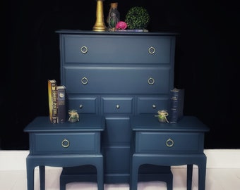 Beautiful Navy Stag Minstrel Bedroom Set Drawers Bedsides PLEASE READ DESCRIPTION