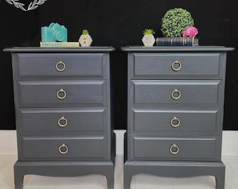 Refurbished Pair Stag Minstrel Bedsides Cabinets Drawers Nightstands READ DESCRIPTION