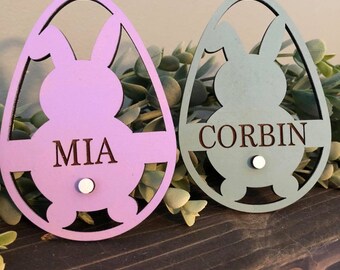 Ostern Korb Tag geschnitten Datei - Bunny Tag SVG-Datei - Laser Ostern Ornament Datei - personalisierte Namensschild File_Glowforge geschnitten Datei