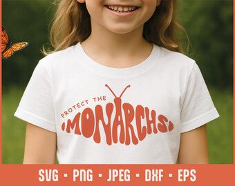 Skydda monarkerna SVG, monarkfjäril klippfil för Cricut & Silhouette, retro naturskönhetsdesign, insektsskyddsclipart