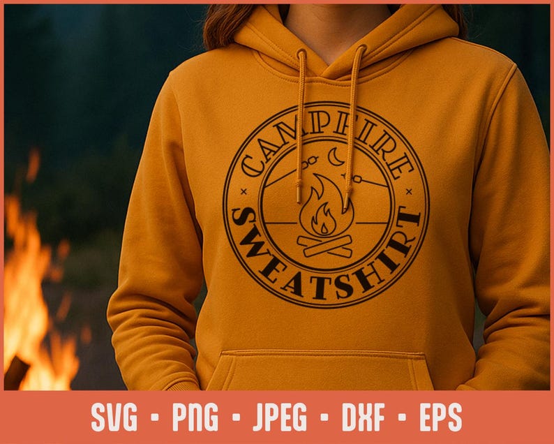 Lägereldströja SVG – Campingcitat-klippfil för Cricut, brasskjortadesign, S'mores SVG, höststugadekor, Glowforge-fil bild 1