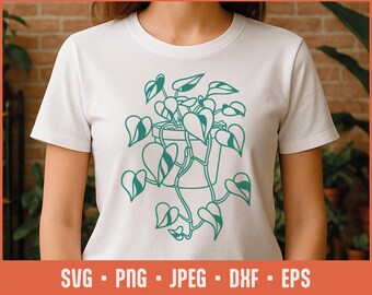 Pothos växt SVG – Boho krukväxt klippfil för Cricut, Silhouette, Glowforge, sublimering, Plant Mom Decor, Cottagecore väggkonst