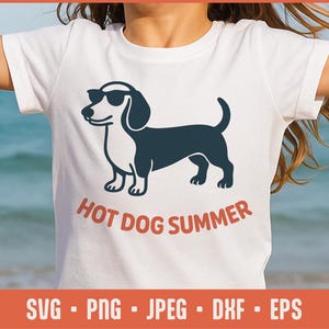 Hot Dog Summer SVG – teckel drôle coupe fichier pour Cricut, Glowforge, sublimation, chemise de camping, Grill Party SVG, barbecue du 4 juillet