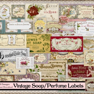 Etichette per SAPONE e PROFUMO, materiale effimero vittoriano, etichette stampabili, bagno e toeletta, etichetta femminile, etichetta di bellezza, arte del diario, materiale effimero francese, artigianato