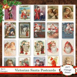 Vintage afbeeldingen van kerstman ansichtkaarten, Victoriaanse kerstafdrukken (digitale download)