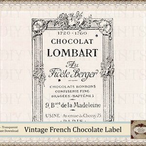 Étiquette CHOCOLAT antique, étiquette de bonbons Français, clipart victorienne, superposition de texte Français, typographie graphique, transfert de tissu, graphique de découpage
