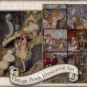 WONDERLAND Collage Sheets,Alice In  Wonderland, Lewis Carroll, Wonderland Ephemera, White Rabbit, Tea Party, Junk Journal, Cheshire Cat,