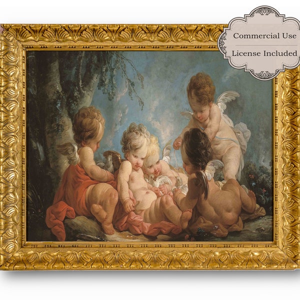 Antique Painting, ANGEL Print, Cherub Art, Dove Art, Baby Printable, Dove Art, Peace And Love, Religious Art, 18th Century, Holiday Art
