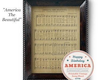 America The Beautiful Notenblatt Musiknoten Print, politsche Wandkunst (digitaler Download)