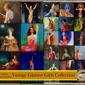 GLAMOR GIRLS, Calendar Girls, Classic Pin-Up, Fantasy Women, Goddess Art, Fashion Prints, Art Deco Printable, Stylish Ladies, 1920s, 1930s