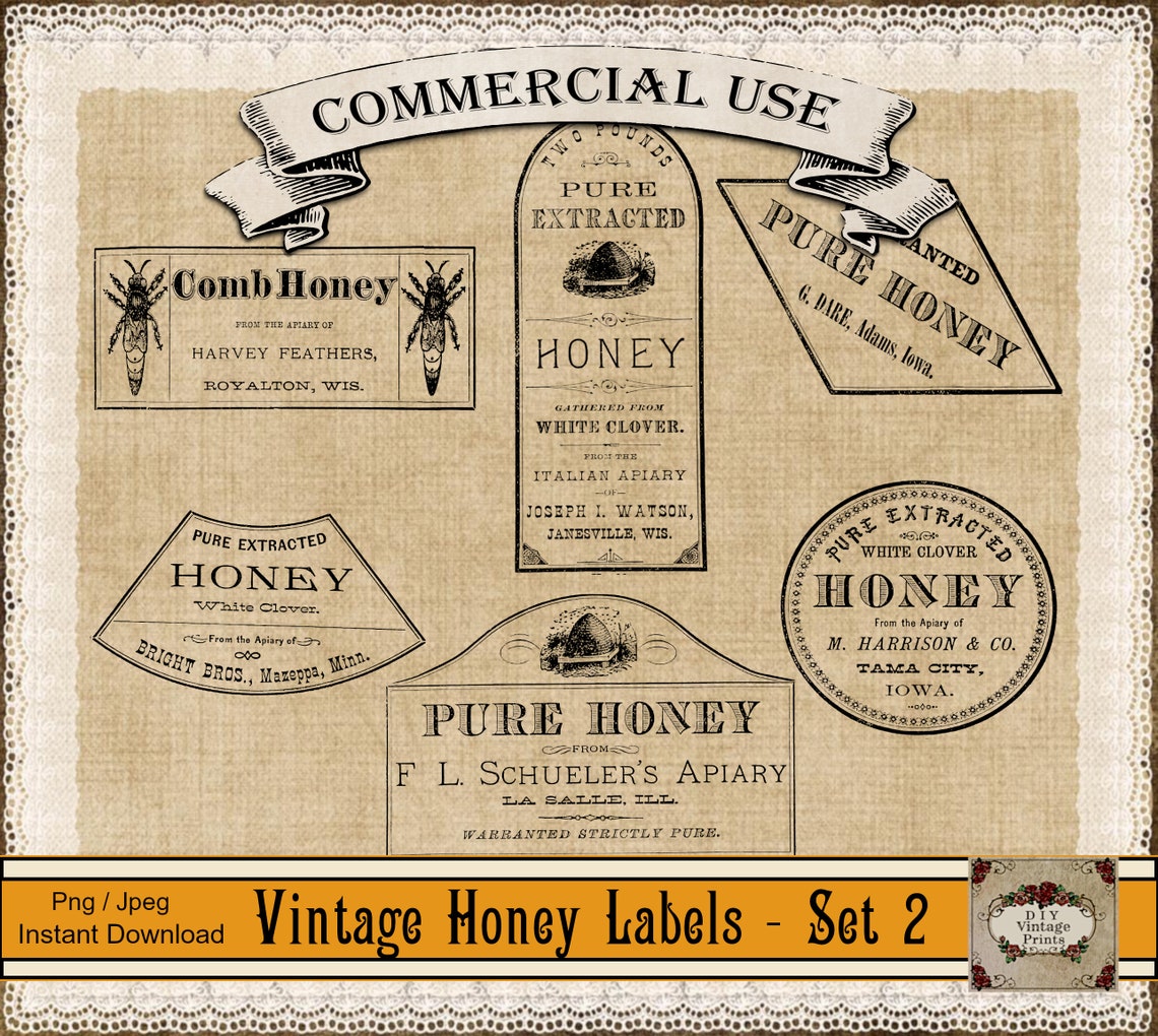 Antique Honey Labels: Victorian Ephemera Clipart (printable) - Etsy