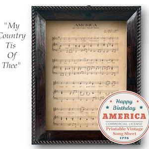 AMERICA Song, Patriotic Music, Printable Song, Sheet Music, My Country Tis Of Thee, Music Art, Music For Craft, Vintage Sheet Music, July 4