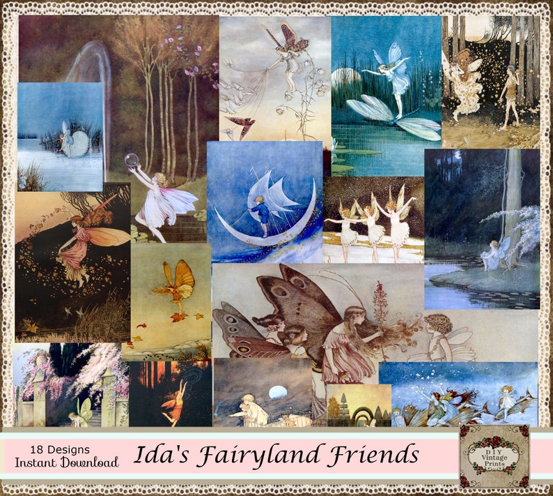 LOVELY FAIRY Art, Vintage PIXIES, Sprites, Ida Outhwaite, Fairy Collage