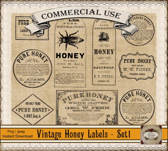 Vintage Honey Labels, Bee Art, Victorian Clipart (Digital Download)