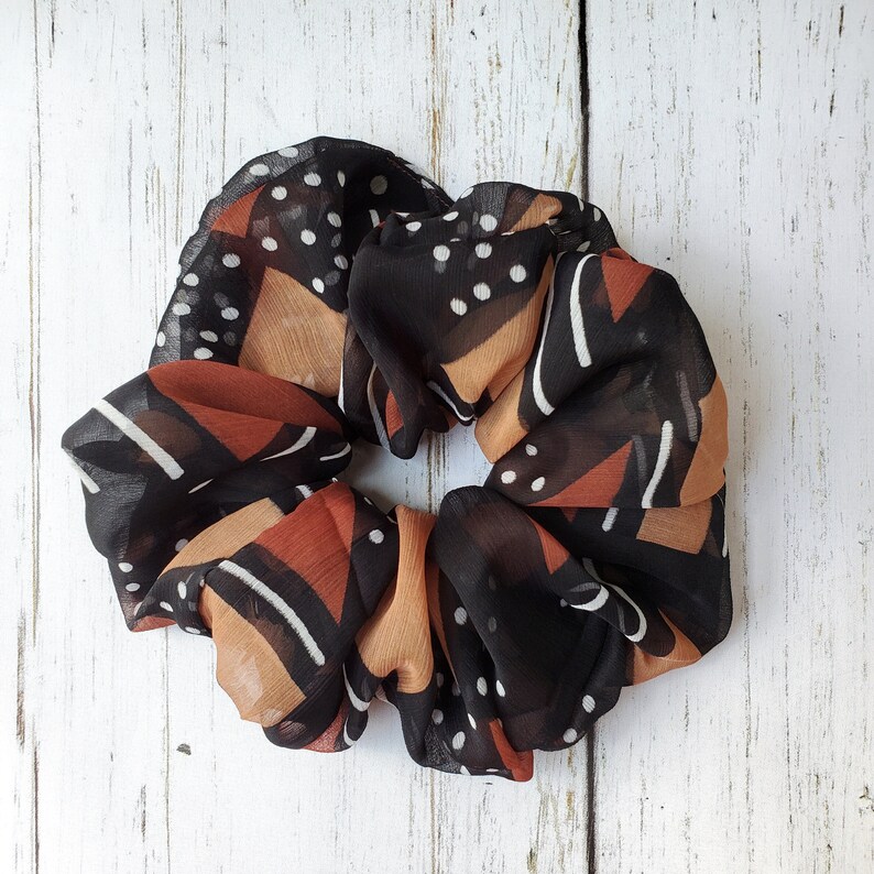 Women\u2019s Scrunchies XL Scrunchy Silk Chiffon Scrunchies Gift for Her Bogolan Scrunchy Ponytail Scrunchy HairTie Silk Scrunchy