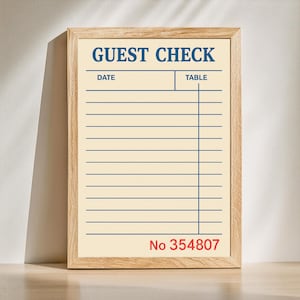Blank Guest Check Art Print, Trendy Wall Art, Guest Check Print, Digital Art, Guest Check Wall Art, Blank Gift Wall Art, Personalized Gift