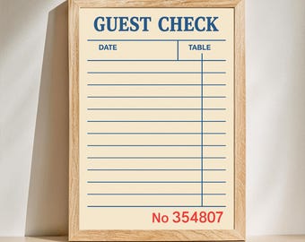 Blank Guest Check Art Print, Trendy Wall Art, Guest Check Print, Digital Art, Guest Check Wall Art, Blank Gift Wall Art, Personalized Gift