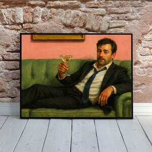 Martini Art Gift Wall Art, Office Wall Art Decor, Living Room Decor, Martini Glass Art, Retro Wall Art, Man on Sofa Couch, Kitchen Art Decor
