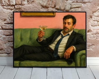 Martini Kunst Geschenk Wandkunst, Büro Wand Kunst Dekor, Wohnzimmer Dekor, Martini Glaskunst, Retro Wandkunst, Mann auf Sofa Couch, Küche Kunst Dekor