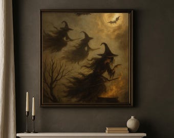 Halloween Wall Art | Dark Witches Oil painting | Witchy Vintage Halloween | Witchy Decor| Witch Wall Art| Dark Academia print| Moody Art