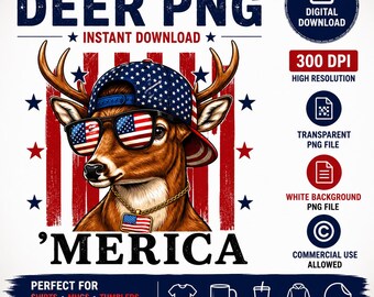 4 juli herten PNG, patriottische bok sublimatie ontwerp, jachtshirt PNG, Merica Deer afbeelding, Independence Day PNG, commercieel gebruik