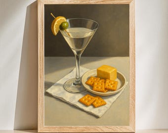 Martini and Cheese Crackers Print, Kitchen Wall Art, Bar Decor, Food Art Print, Dining Room Decor, Home Bar Gift, Dining Room Art Wall Decor