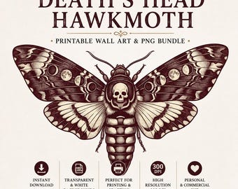 Printbare muurdecoratie met doodskopvlinder, gotische muurdecoratie, Dark Academia-decoratie, doodskopvlinder PNG, Witchcore-kunst, Halloween-print