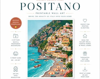 Amalfikust print muurdecoratie, Positano printbare muurdecoratie, Italië reisposter, mediterrane kustdecoratie, Italiaanse muurdecoratie digitale download